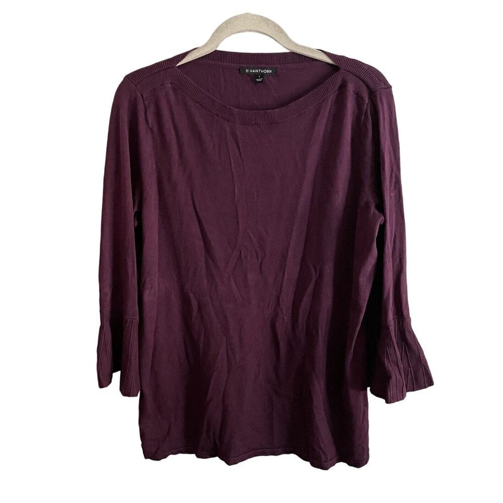 41 Hawthorn Women SZ L Dark Plum Tunic Style Bell Sleeve Pullover Sweater